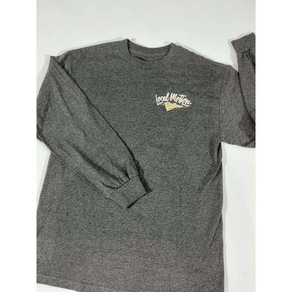 Local Motion Hawaii Gray Surf Logo Long Sleeve Graphic Tee Shirt Size M